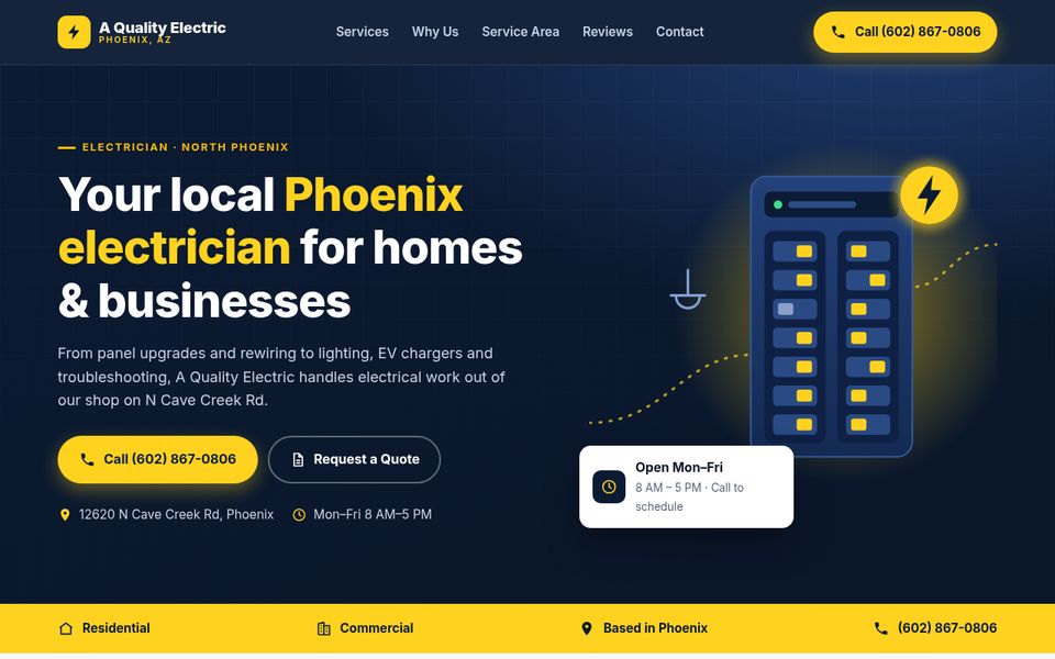 Screenshot of the A Quality Electric sample website