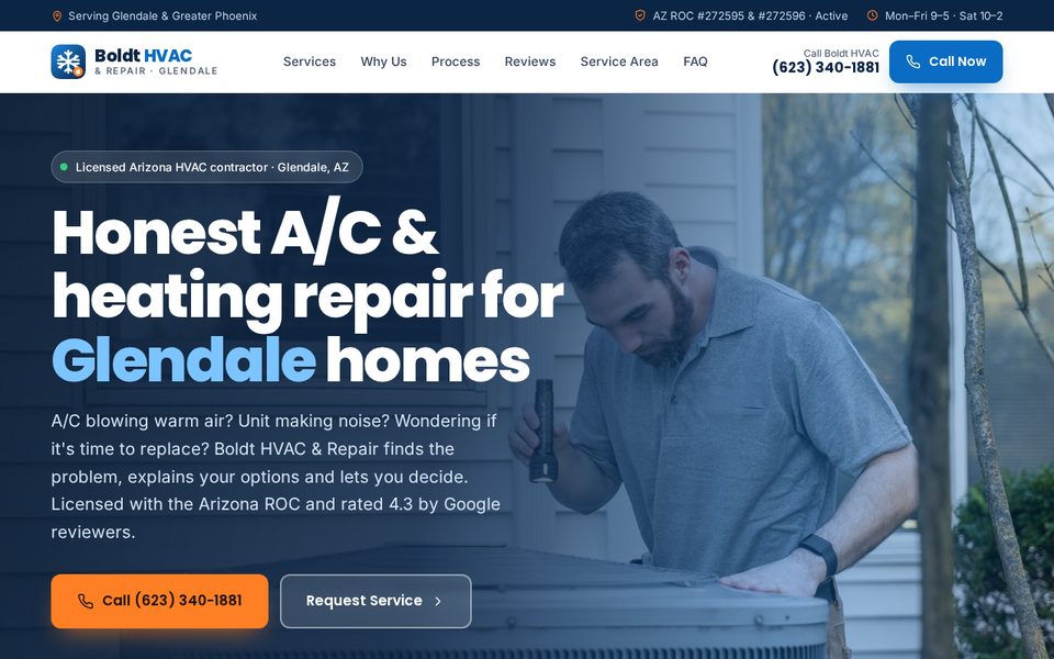 Screenshot of the Boldt HVAC & Repair sample website