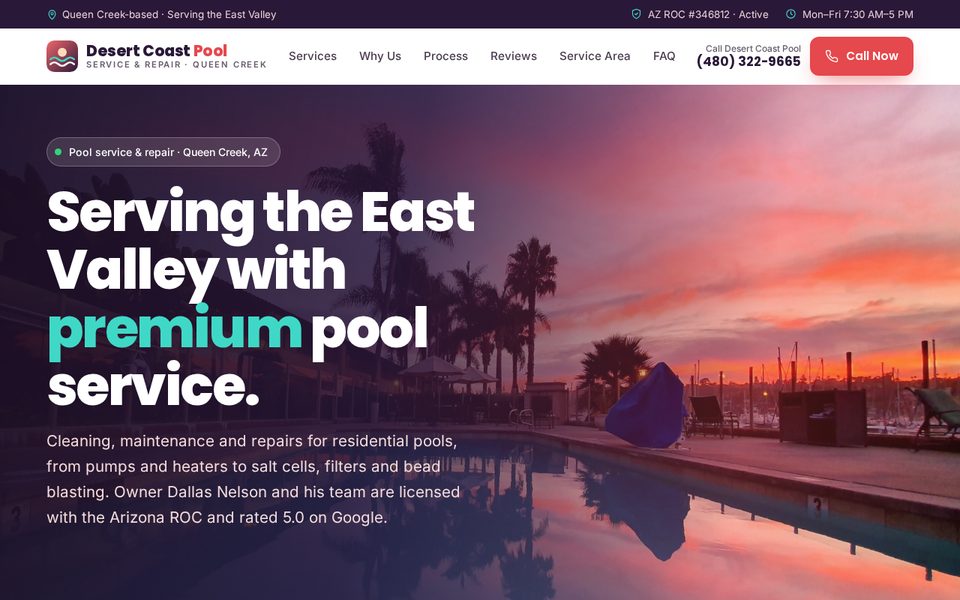 Screenshot of the Desert Coast Pool Service & Repair sample website
