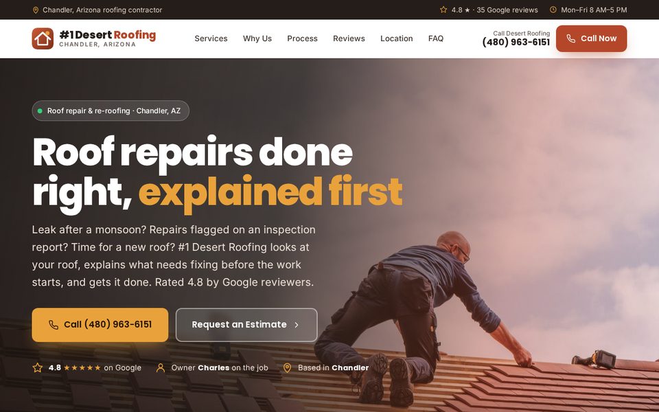 Screenshot of the #1 Desert Roofing sample website