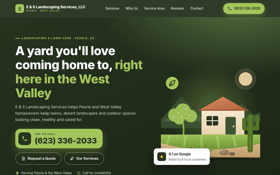 Screenshot of the E & S Landscaping sample website