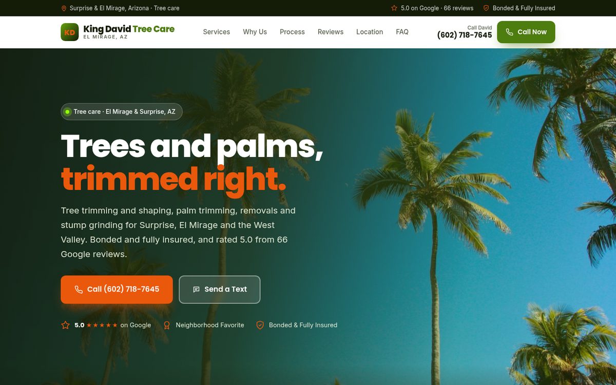 Screenshot of the King David Tree Care website