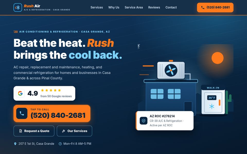 Screenshot of the Rush Air Conditioning sample website